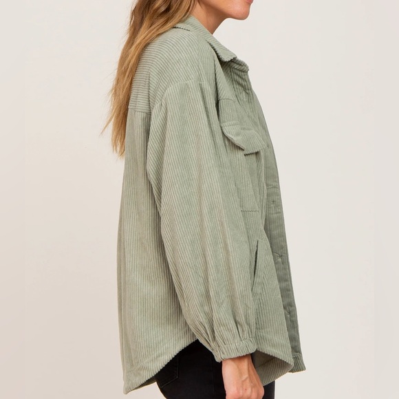 Pinkblush Sage Corduroy Front Pocket Shacket - Picture 2 of 7
